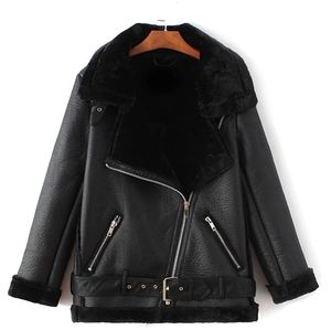 Vegan Shearling Leather Biker Aviator Jacket